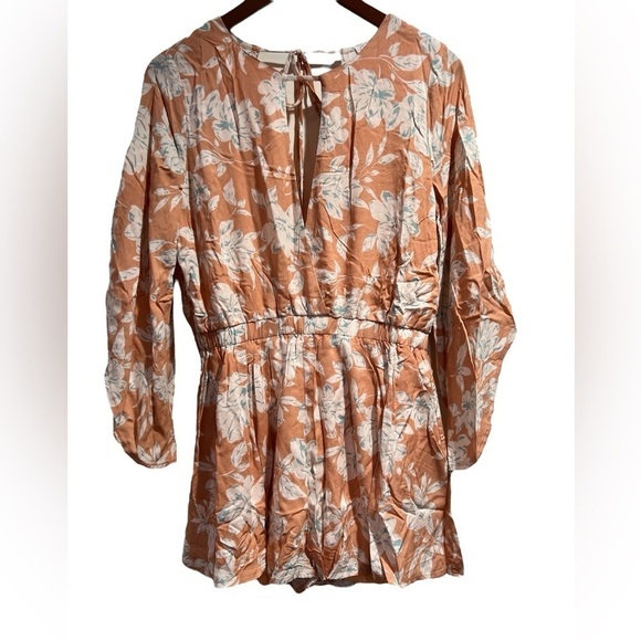 Blush Peach Floral Print Romper Bell Sleeve 3XL - Picture 4 of 10
